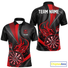Load image into Gallery viewer, Custom Black And Red Flame Dartboard Darts Team Men Polo Shirts, Darts Jerseys IPHW10380