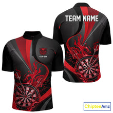 Load image into Gallery viewer, Custom Black And Red Flame Dartboard Darts Team Men Quarter-Zip Shirts, Darts Jerseys IPHW10380