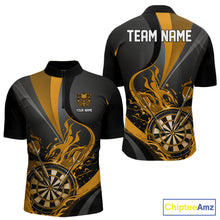 Load image into Gallery viewer, Custom Black And Yellow Flame Dartboard Darts Team Men Quarter-Zip Shirts, Darts Jerseys IPHW10381