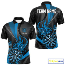 Load image into Gallery viewer, Custom Black And Blue Flame Dartboard Darts Team Men Polo Shirts, Darts Jerseys IPHW10382