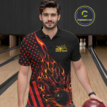 Load image into Gallery viewer, Custom Red Orange Patriotic Flame Bowling Men Polo Shirt, US Flag Bowler Jersey IPHW11165