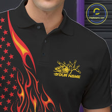 Load image into Gallery viewer, Custom Red Orange Patriotic Flame Bowling Men Polo Shirt, US Flag Bowler Jersey IPHW11165