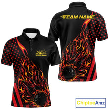 Load image into Gallery viewer, Custom Red Orange Patriotic Flame Bowling Men Polo Shirt, US Flag Bowler Jersey IPHW11165