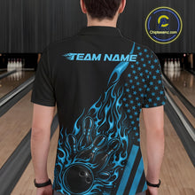Load image into Gallery viewer, Custom Blue Patriotic Flame Bowling Men Polo Shirt, US Flag Bowler Jersey IPHW11166