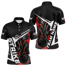 Load image into Gallery viewer, Custom Black And Red Flame Strike Bowling Polo Shirts For Men, Strike Bowling Jerseys IPHW8312