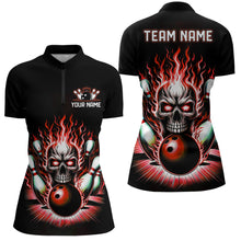 Load image into Gallery viewer, Personalized Skull Bowling Shirt For Women Custom Team'S Name Flame Bowler Jerseys | Red IPHW6011