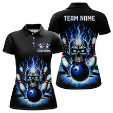 Load image into Gallery viewer, Personalized Skull Bowling Shirt For Women Custom Team'S Name Flame Bowler Jerseys | Blue IPHW6012