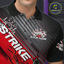 Load image into Gallery viewer, Custom Red Strike Flame Bowling Polo Shirts For Men, Bowling Team Shirt Bowlers Outift IPHW9615