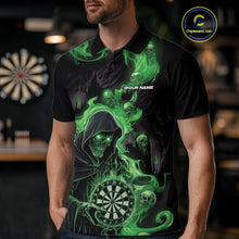 Load image into Gallery viewer, Custom Green Fire Flame Grim Reaper Dart Men Polo Shirts, Dart Team Halloween Outfits IPHW9983
