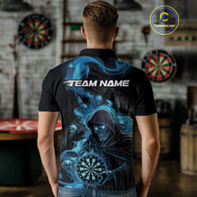 Load image into Gallery viewer, Custom Blue Fire Flame Grim Reaper Dart Men Polo Shirts, Dart Team Halloween Outfits IPHW9984