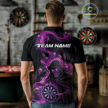 Load image into Gallery viewer, Custom Purple Pink Fire Flame Grim Reaper Dart Men Polo Shirts, Dart Team Halloween Outfits IPHW9985