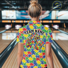 Load image into Gallery viewer, Custom Colorful Autism Awareness Butterfly Ribbon Bowling Women Shirt, Puzzles Jersey IPHW11203