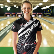 Load image into Gallery viewer, Custom Black And Red Strike Bowling Polo Shirts For Women, Bowling Team Uniform IPHW9627