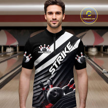 Load image into Gallery viewer, Custom Black And Red Strike Bowling Quarter-Zip Shirts For Men, Bowling Team Uniform IPHW9627