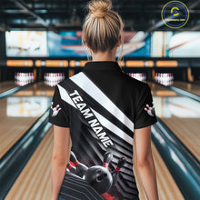 Load image into Gallery viewer, Custom Black And Red Strike Bowling Quarter-Zip Shirts For Women, Bowling Team Uniform IPHW9627