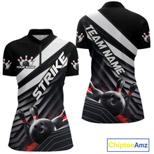 Load image into Gallery viewer, Custom Black And Red Strike Bowling Quarter-Zip Shirts For Women, Bowling Team Uniform IPHW9627