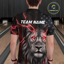 Load image into Gallery viewer, Custom Red Thunder Lightning Patriotic Lion Polo Shirts For Men, US Flag Bowling Jerseys IPHW9319
