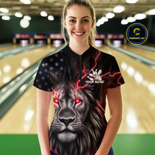 Load image into Gallery viewer, Custom Red Thunder Lightning Patriotic Lion Women Quarter-Zip Shirt, US Bowling Jersey IPHW9319