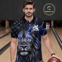 Load image into Gallery viewer, Custom Blue Thunder Lightning Patriotic Lion Polo Shirts For Men, US Flag Bowling Jerseys IPHW9320