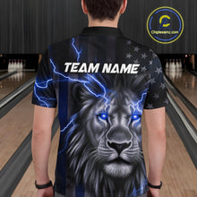 Load image into Gallery viewer, Custom Blue Thunder Lightning Patriotic Lion Polo Shirts For Men, US Flag Bowling Jerseys IPHW9320