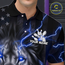 Load image into Gallery viewer, Custom Blue Thunder Lightning Patriotic Lion Polo Shirts For Men, US Flag Bowling Jerseys IPHW9320