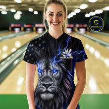 Load image into Gallery viewer, Custom Blue Thunder Lightning Patriotic Lion Women Quarter-Zip Shirt, US Bowling Jersey IPHW9320