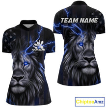 Load image into Gallery viewer, Custom Blue Thunder Lightning Patriotic Lion Women Quarter-Zip Shirt, US Bowling Jersey IPHW9320