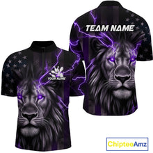 Load image into Gallery viewer, Custom Purple Thunder Lightning Patriotic Lion Quarter-Zip Shirt For Men, US Flag Bowling Jerseys IPHW9321