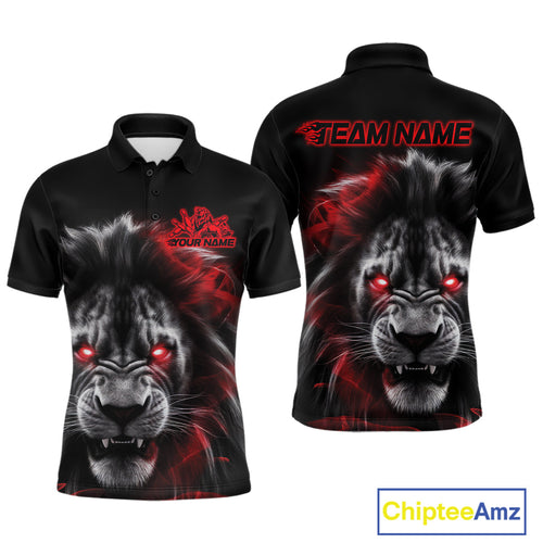 Custom Black And Red Lion Bowling Polo Team Shirts For Men, Lion Bowling Jerseys IPHW9328