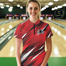 Load image into Gallery viewer, Custom Red Women Bowling Jerseys, Bowling Tournament Quarter-Zip Shirt Bowler Outfit IPHW11417