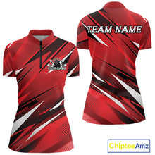 Load image into Gallery viewer, Custom Red Women Bowling Jerseys, Bowling Tournament Quarter-Zip Shirt Bowler Outfit IPHW11417