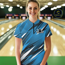 Load image into Gallery viewer, Custom Blue Women Bowling Jerseys, Bowling Tournament Quarter-Zip Shirt Bowler Outfit IPHW11418