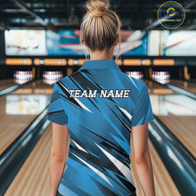 Load image into Gallery viewer, Custom Blue Women Bowling Jerseys, Bowling Tournament Quarter-Zip Shirt Bowler Outfit IPHW11418
