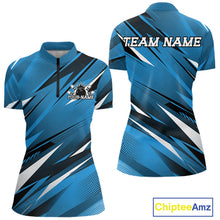 Load image into Gallery viewer, Custom Blue Women Bowling Jerseys, Bowling Tournament Quarter-Zip Shirt Bowler Outfit IPHW11418