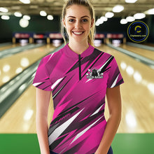 Load image into Gallery viewer, Custom Pink Women Bowling Jerseys, Bowling Tournament Quarter-Zip Shirt Bowler Outfit IPHW11419