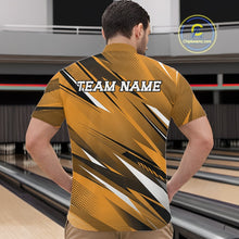 Load image into Gallery viewer, Man wearing a yellow bowling shirt with 'TEAM NAME' text in a bowling alley.