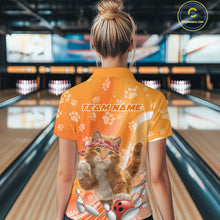 Load image into Gallery viewer, Custom Funny Orange Cat Bowling Women Polo Shirt, Cat Paw Team Bowling Shirt IPHW10103