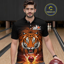 Load image into Gallery viewer, Custom Team Name Tiger Print Bowling Polo Shirts For Men, Bowling Team Tournament Outfit IPHW9092