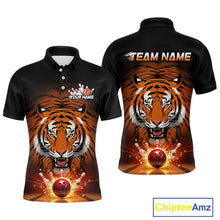 Load image into Gallery viewer, Custom Team Name Tiger Print Bowling Polo Shirts For Men, Bowling Team Tournament Outfit IPHW9092