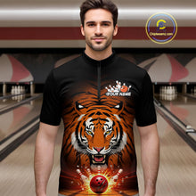 Load image into Gallery viewer, Custom Team Name Tiger Print Bowling Quarter-Zip Shirts For Men, Bowling Team Tournament Outfit IPHW9092