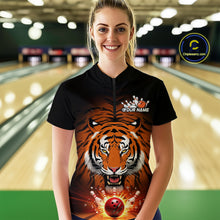 Load image into Gallery viewer, Custom Team Name Tiger Print Bowling Quarter-Zip Shirts For Women, Team Tournament Outfit IPHW9092
