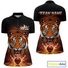 Load image into Gallery viewer, Custom Team Name Tiger Print Bowling Quarter-Zip Shirts For Women, Team Tournament Outfit IPHW9092