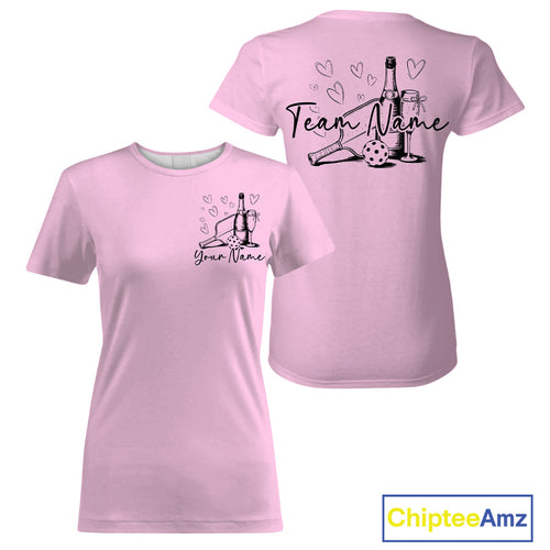 Custom Light Pink Pickleball T-Shirts For Women, Pickleball And Wine Lovers Uniform IPHW9460
