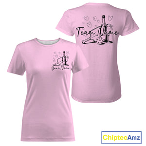 Custom Light Pink Pickleball T-Shirts For Women, Pickleball And Wine Lovers Uniform IPHW9460