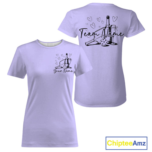Custom Purple Pickleball T-Shirts For Women, Pickleball And Wine Lovers Uniform IPHW9461