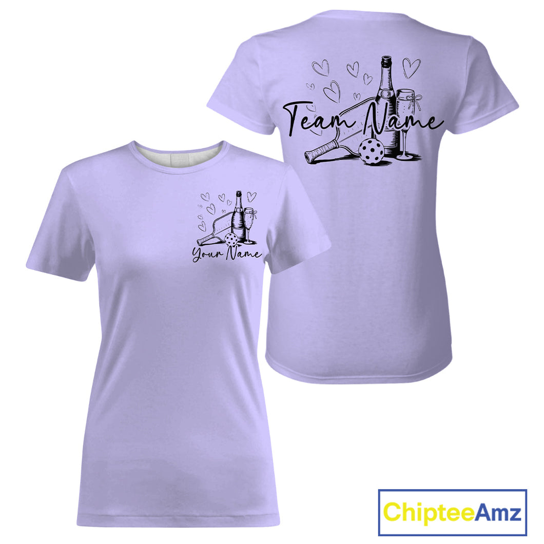 Custom Purple Pickleball T-Shirts For Women, Pickleball And Wine Lovers Uniform IPHW9461