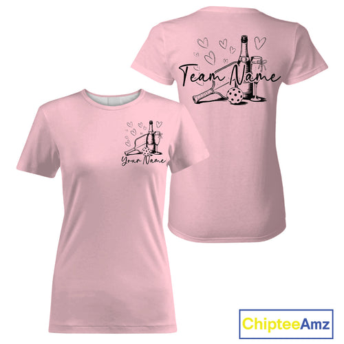 Custom Pink Pickleball T-Shirts For Women, Pickleball And Wine Lovers Uniform IPHW9462
