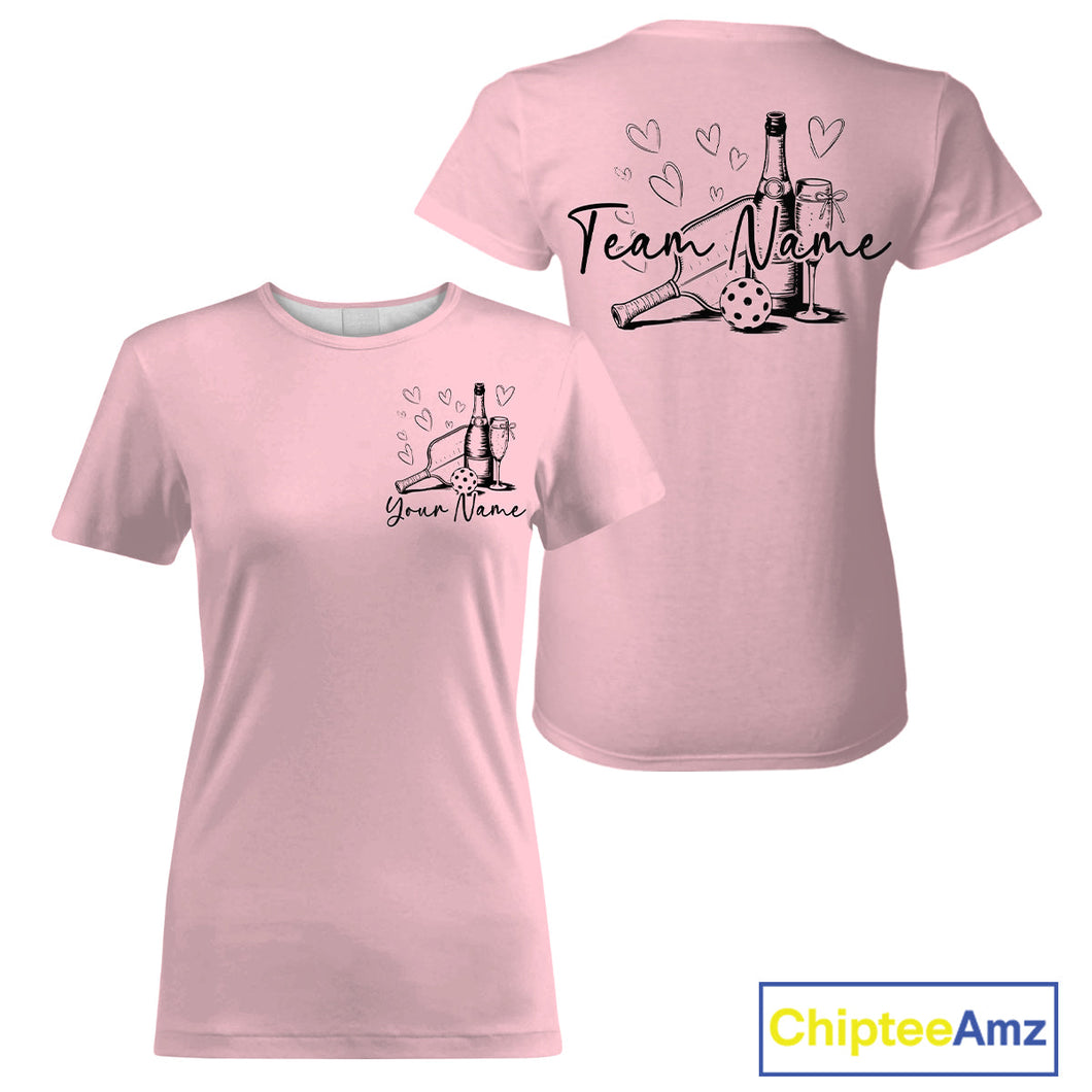 Custom Pink Pickleball T-Shirts For Women, Pickleball And Wine Lovers Uniform IPHW9462