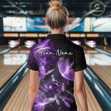 Load image into Gallery viewer, Custom Ethereal Purple Butterflies Bowling Team Women Polo Shirts, Ladies Bowling Outfit IPHW10239