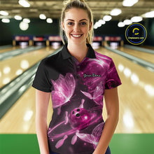Load image into Gallery viewer, Custom Ethereal Pink Butterflies Bowling Team Women Polo Shirts, Ladies Bowling Outfit IPHW10240